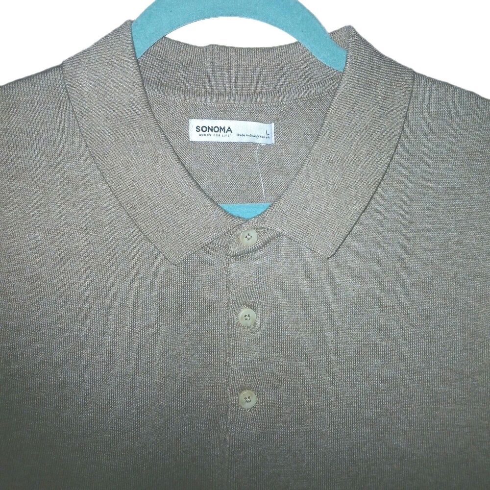 NWT SONOMA Mens L Polo Preppy Golf Short Sleeve Pullover Lightweight Sweater Tan - Picture 2 of 6